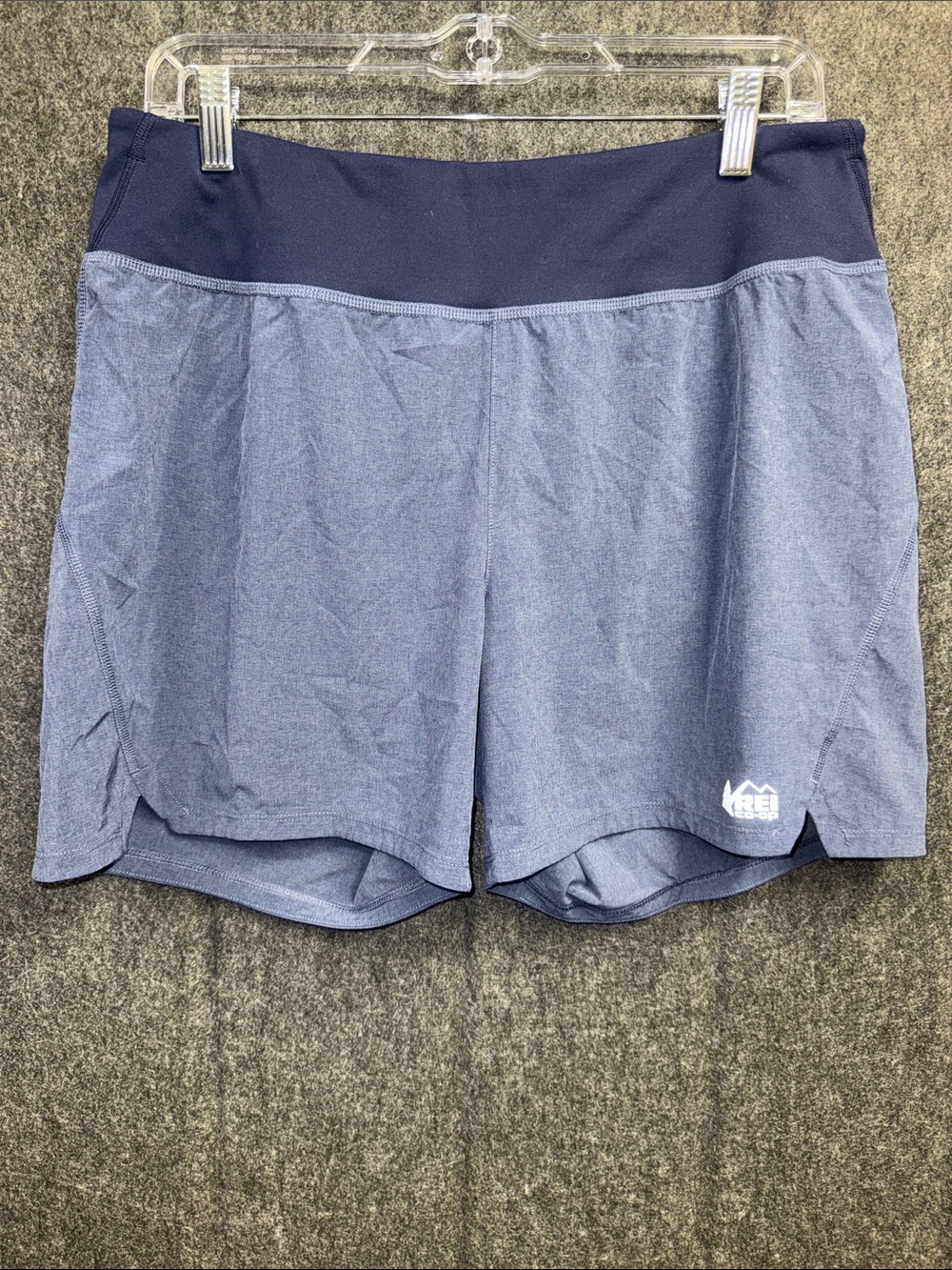 REI Women’s Navy and Heather Blue Athletic Shorts with Wide Waistband